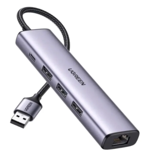 Ugreen USB3.0 to 3×USB3.0 +RJ45 (1000M) Ethernet Adapter Type-C Power Supply - 60554