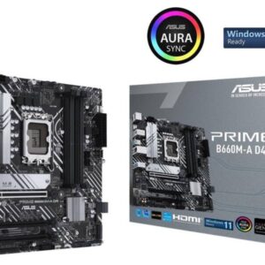 ASUS PRIME B660M-A D4 LGA 1700 (Intel 12th Gen) mATX Motherboard (PCIe 4.0, DDR4, 2xM.2 slots, 1Gb LAN, DP, 2 x HDMI, rear USB 3.2 Gen 2, front USB 3.2 Gen 1 Type-C, Aura Sync)