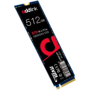 Addlink M.2 SSD 512GB S70 up to 3,400MB/s NVMe PCIe GEN 3×4 3D TLC NAND R/W up to 3,400/2,000 MB/s M.2 2280 Internal Solid State Drive