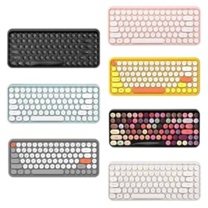 Ajazz 308i Wireless Bluetooth Keyboard Round Key Cap Gaming Keypad with 84 Keys for iPhone/An-droid/Windows Systems
