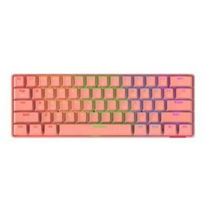 Ajazz STK61 (Pink) 61 Keys Bluetooth 5.0 Wired/Wireless Mechanical Keyboard with Backlit, Type C Cable, Compatible with Win/Android/Mac