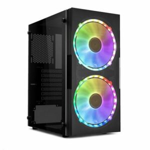 DarkFlash BF1 ATX Mid Tower Gaming Tempered Glass Panel Window Computer Case with a Pair of 20 cm 200mm RGB case Fans