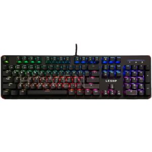 LESHP HS328 RGB Mechanical Black Keyboard With Blue Switches | Full Size 104 Keys Mechanical Keyboard With Programmed RGB Effects