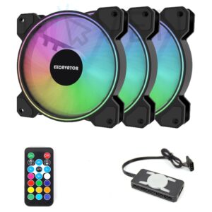 Excavator F120 Dual Ring Glow ARGB Fan Kit | 3x 120mm ARGB Fans With Hub and Remote Control | Mobo-Sync Compatible Hub