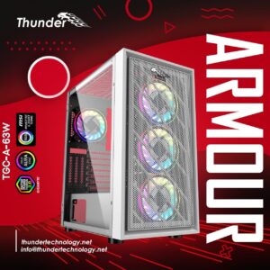 Thunder ARMOUR TGC-A-63W Mid-Tower RGB ATX Casing – White – 4 ARGB Fans pre-Installed